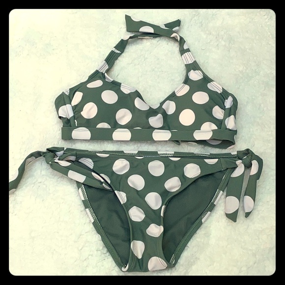 green and white polka dot bikini